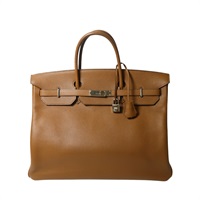 棕色 Kraft 牛皮 Clemence皮革 Birkin 40 手提包 銀扣 □N Kraft/PHW