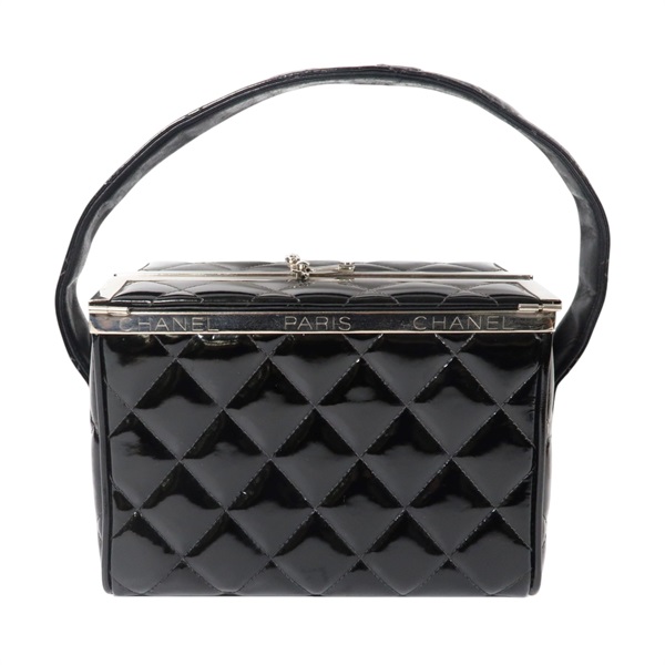 【激安價】黑色 漆皮 菱格紋 Vintage 1996 Vanity Case  手提包 銀扣 Vinatge