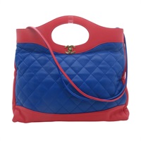 【再降價】粉紅色 藍色 羊皮 菱格紋 CHANEL 31 兩用包 金扣 RED/BLUE