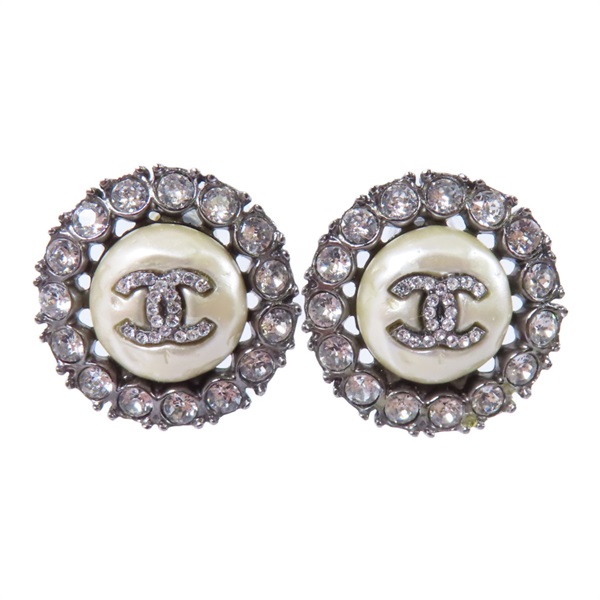 銀色 白色 金屬 耳環【CHANEL 香奈兒 】