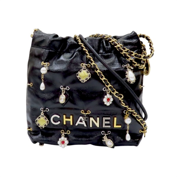 CHANEL 黑色 牛皮 墜飾 22 Mini 兩用包