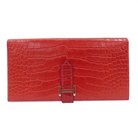 【再降價】紅色 鱷魚皮 Bearn 長夾 □N刻 銀扣【HERMES 愛馬仕】 □N Orange