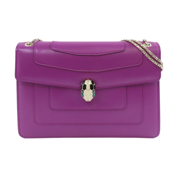 紫色 牛皮 Serpenti Forever 肩背包 銀扣 鍊帶【BVLGARI 寶格麗】