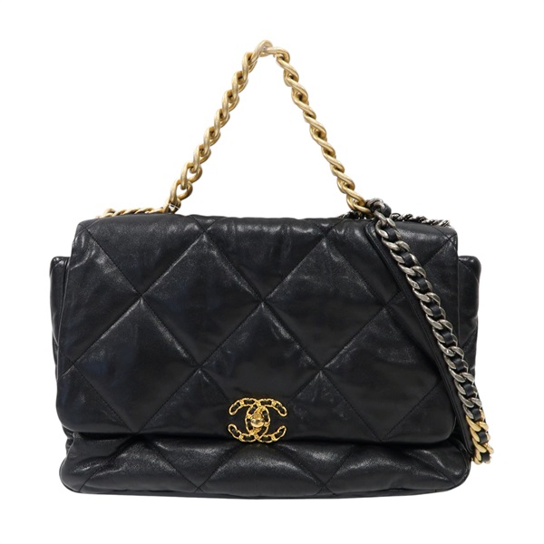 【再降價】黑色 羊皮 菱格紋 Chanel 19 Maxi 兩用包【CHANEL 香奈兒】