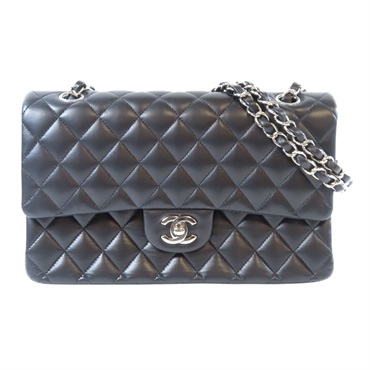 黑色 羊皮 菱格紋 Classic Double Flap 25肩背包 鍊帶 銀扣 A01112/BK