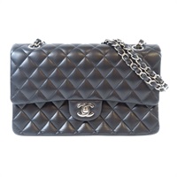 黑色 羊皮 菱格紋 Classic Double Flap 25肩背包 鍊帶 銀扣 A01112/BK