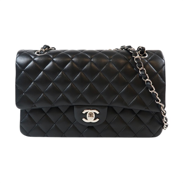 【再降價】黑色 羊皮 菱格紋 Classic Double Flap 25 肩背包 鍊帶 銀扣 A01112/BK