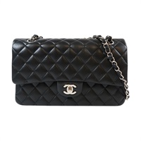 黑色 羊皮 菱格紋 Classic Double Flap 25 肩背包 鍊帶 銀扣 A01112/BK