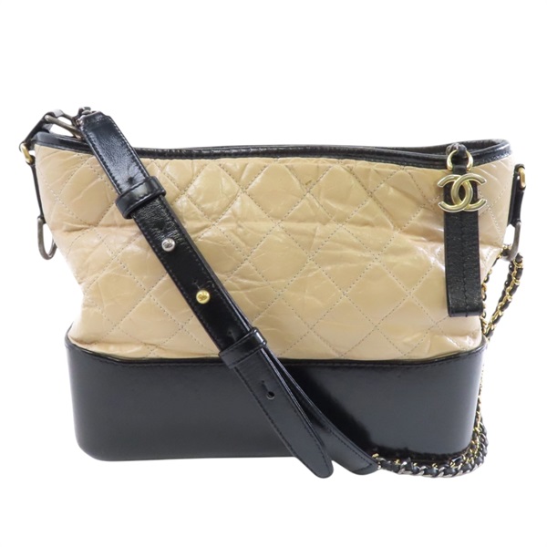 【再降價】米色 黑色 牛皮 菱格紋 Gabrielle Hobo MM 流浪包 肩背包【CHANEL 香奈兒】 Beige*BK