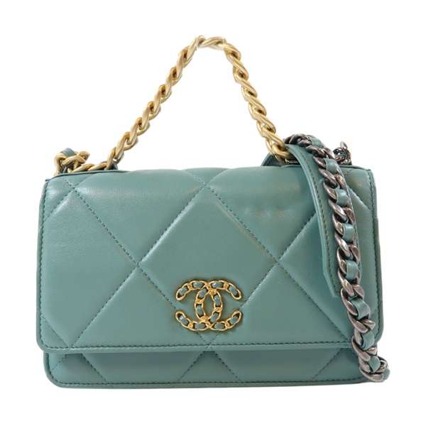 【再降價】綠色 羊皮 菱格紋 CHANEL 19 WOC 鍊帶 肩背包 AP0957