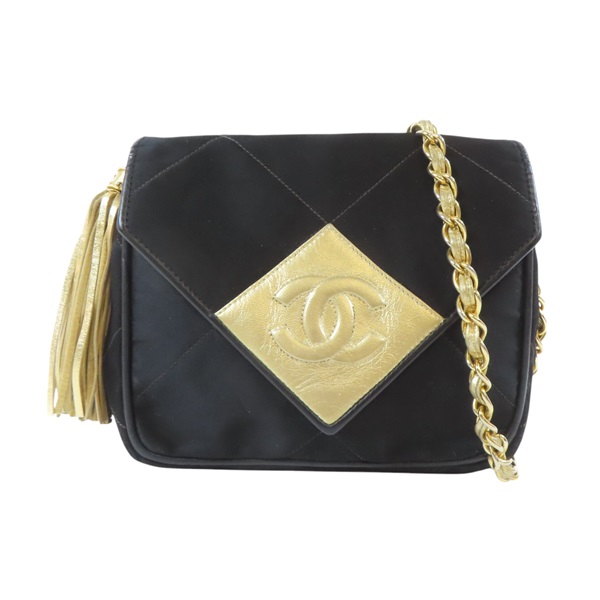 【再降價】黑色 布料 菱格紋 Vintage 肩背包 金扣 鍊帶