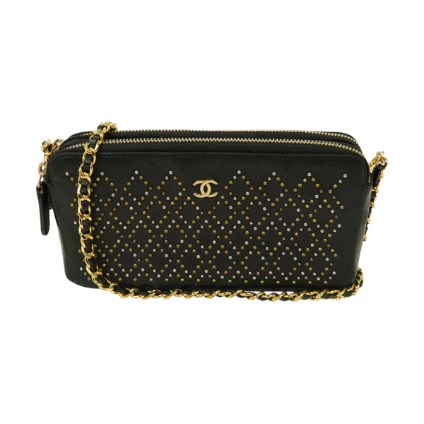 【再降價】黑色 牛皮 肩背包 鍊帶 金扣