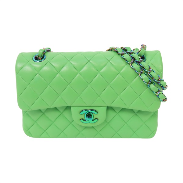 【激安價】綠色 羊皮 菱格紋 Classic Double Flap 肩背包 金扣 鍊帶 So Green