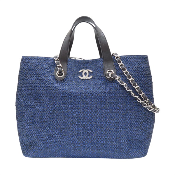 【再降價】【再降價】藍黑色 棉麻編織 皮革 兩用包【CHANEL 香奈兒】