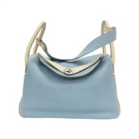 【激安價】藍/白色 TC牛皮 Lindy 30 肩背包 □M刻 銀扣【HERMES 愛馬仕】 M刻印 Ciel/Parchemin