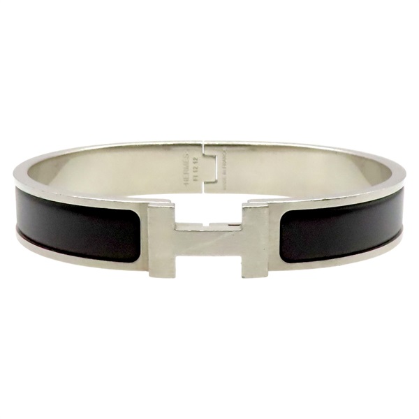 黑色琺瑯 銀色鍍金 Clic HH 手環【HERMES 愛馬仕】 H703203FB01T6
