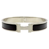 黑色琺瑯 銀色鍍金 Clic HH 手環【HERMES 愛馬仕】 H703203FB01T6