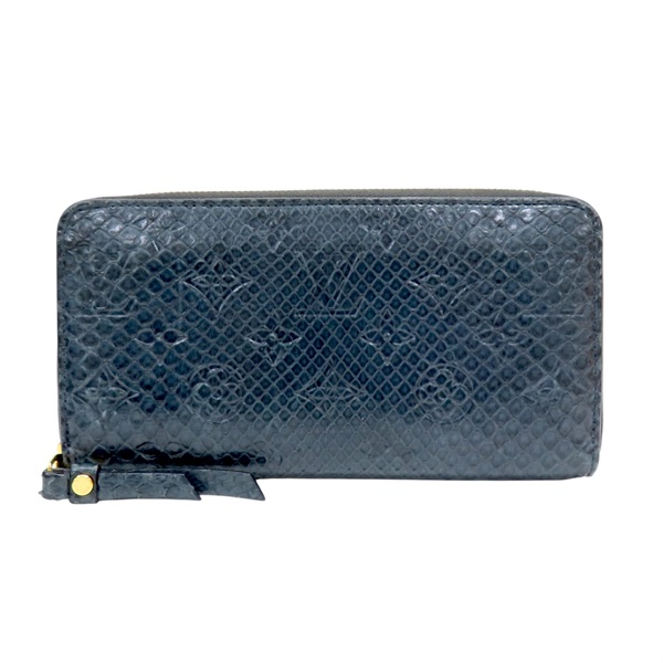 藍色 原花壓紋 蟒蛇皮 ZIP 拉鍊長夾 N91446 金扣【LOUIS VUITTON 路易威登】 N91446