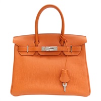 橘色 皮革 Birkin30 手提包