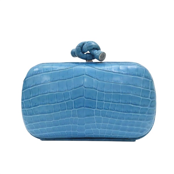 藍色 鱷魚壓紋皮革 Knot 手拿包