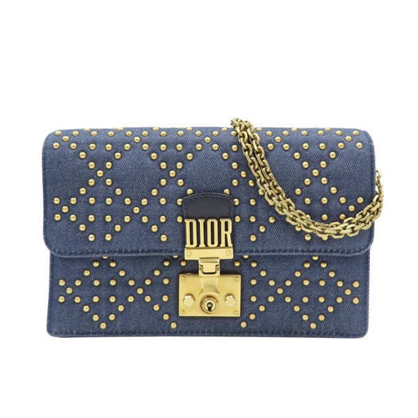 藍色 丹寧布 鉚釘 DIORADDICT 肩背包 S2012