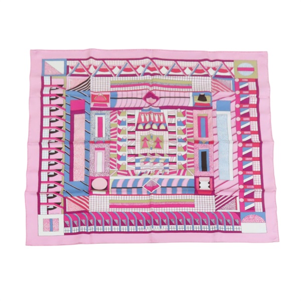 粉色系 幾何圖形 絲質方巾 90X90