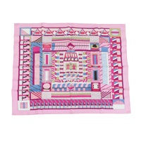 粉色系 幾何圖形 絲質方巾 90X90