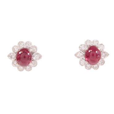 紅寶石 鑽石 18K白金 耳環【JEWELRY 無品牌珠寶】 Ruby 4.98g