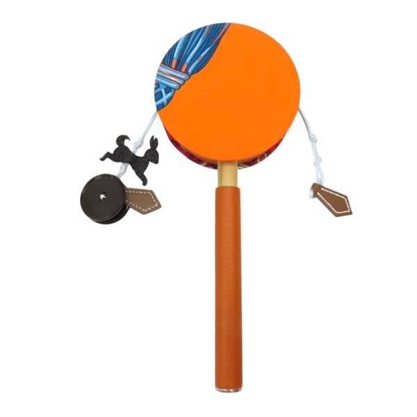 橘色/紅色/藍色 絲綢 木材 Tambourine Rattle Toy 玩具鼓