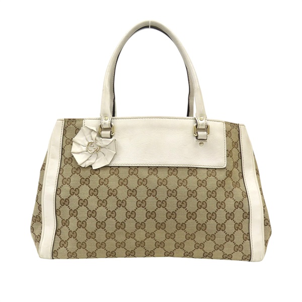 棕色 GG帆布 白色牛皮 Trophy 托特包 190246【GUCCI 古馳】 190246