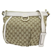 烏暮色 緹花帆布 白色牛皮飾邊 肩背包【GUCCI 古馳】 204920/467891