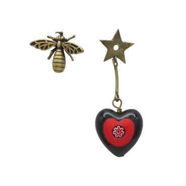 金色 合金 蒼蠅 黑色愛心 耳環 【DIOR 迪奧】