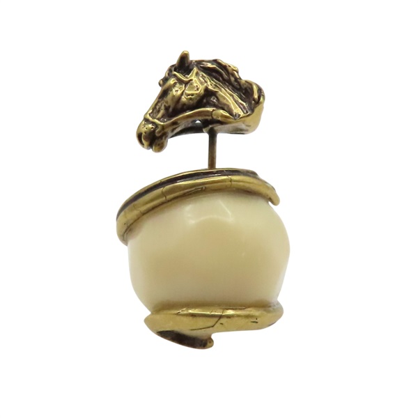 金色馬頭 白色圓珠 耳環【Dior 迪奧】