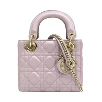 粉色 籐格紋 羊皮 Lady Dior Mini 兩用包 M0505OADU