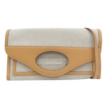 米色帆布 膚色牛皮 HORSEFERRY 肩背包【BURBERRY 巴寶莉】