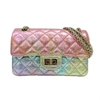 金屬粉/綠 菱格紋 牛皮 2.55 Mini 肩背包【CHANEL 香奈兒】