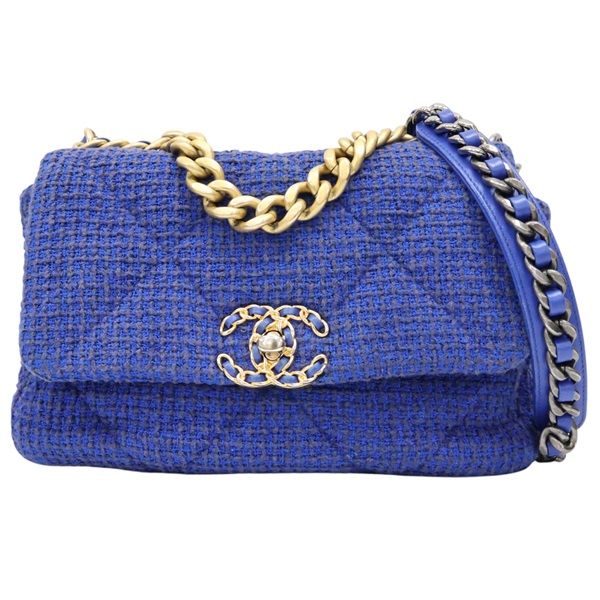 藍色 粗花呢 19 鍊帶 肩背包 金扣 AS1160【CHANEL 香奈兒】 AS1160