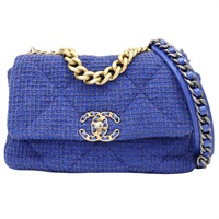 藍色 粗花呢 19 鍊帶 肩背包 金扣 AS1160【CHANEL 香奈兒】 AS1160