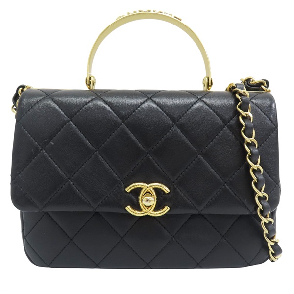 黑色 羊革 手把 鍊帶 肩背包 金釦【CHANEL 香奈兒】 AS4605