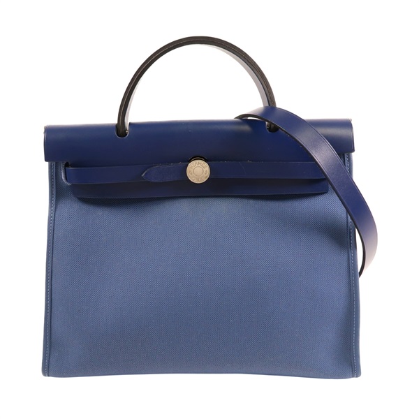 藍色 帆布 牛皮 Herbag Zip 31 PM 兩用包 C刻 銀扣【HERMES 愛馬仕】