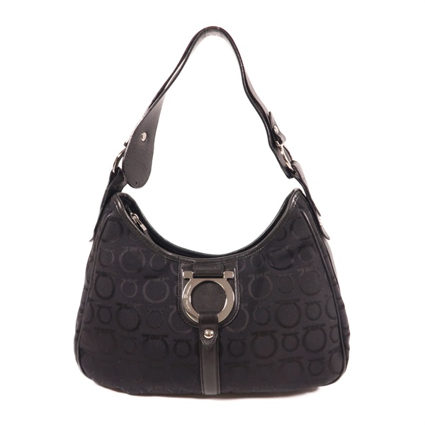 黑色 帆布 Gancini 肩背包【Salvatore Ferragamo 菲拉格慕】 EX-21/6843