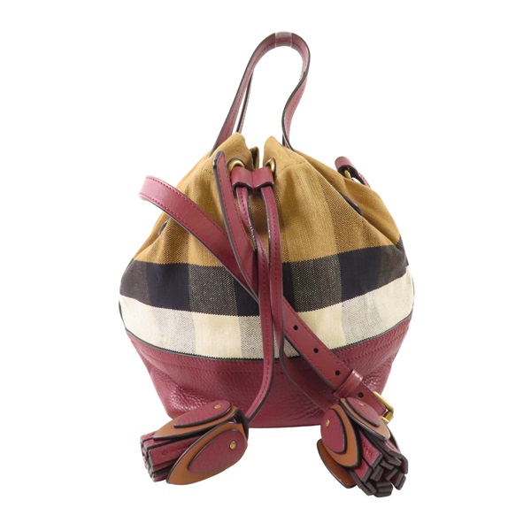 棕色 帆布 格紋 Heston 水桶包 肩背包【BURBERRY 巴寶莉】