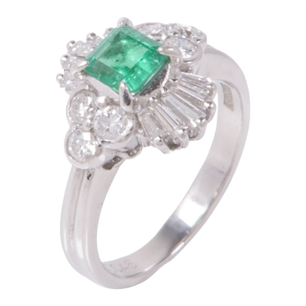 PT900鉑金 祖母綠 鑽石 戒指【JEWELRY 無品牌珠寶】 Emerald 6.0g