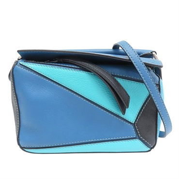 藍色拚色 牛皮 Mini Puzzle 肩背包【LOEWE 羅威】 #051947