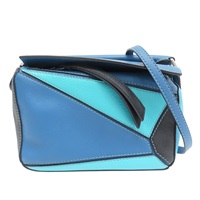 藍色拚色 牛皮 Mini Puzzle 肩背包【LOEWE 羅威】 #051947