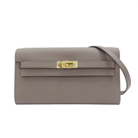 錫器灰 Epsom牛皮 Kelly To Go Wallet 肩背包 W刻 金扣【HERMES 愛馬仕】