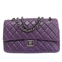 紫色羊皮 Classic flap 鏈帶 肩背包 銀釦 (無卡)【CHANEL 香奈兒】
