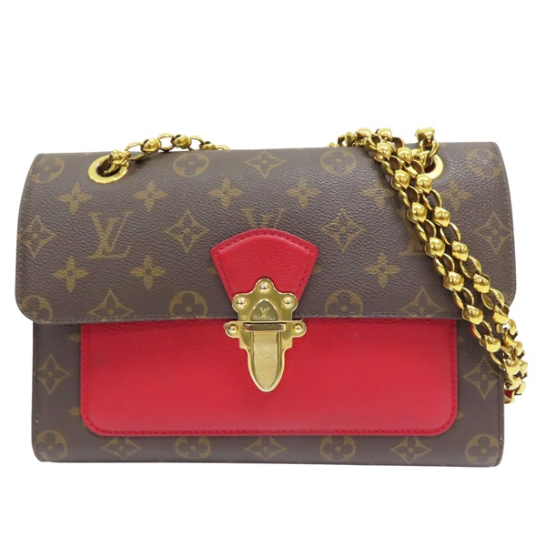 棕色 原花帆布 紅色牛皮 鏈帶 肩背包【LOUIS VUITTON LV 路易威登】 M41731