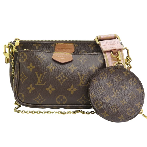 棕色 原花帆布 粉色背帶 Multi Pochette Accessoires 肩背包 (有異味)【LOUIS VUITTON LV 路易威登】 M44840