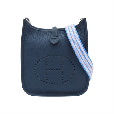 藍色 Taurillon牛皮 Mini Evelyne 肩背包 W刻 銀扣【HERMES 愛馬仕】